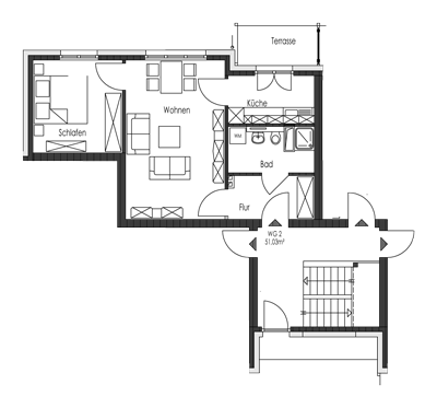 2-Zimmer-Wohnung, ca. 51 m